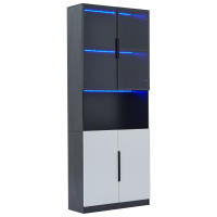 Vitrina minimalista moderna con puertas de vidrio, vitrina con luces LED, estantería para coleccionables, temperatura y brillo de color ajustables, puertas blancas con decoración negra, 80*30*200cm - details 5