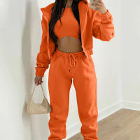 Conjunto de tres piezas para mujer, pantalones largos con sudadera con capucha de forro polar, conjunto deportivo, moderno, informal, de invierno, conjunto completo - details 3