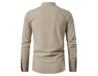 Camisas de lino y algodón para hombre con cuello mandarín, manga larga, estilo cómodo para otoño-primavera - details 3