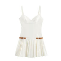 OUWU- 2025, Novedad De Verano, Producto, Vestido De Tirantes Con Pliegue Ancho Y Decoración De Cinturón Adelgazante A La Moda Para Mujer - details 1