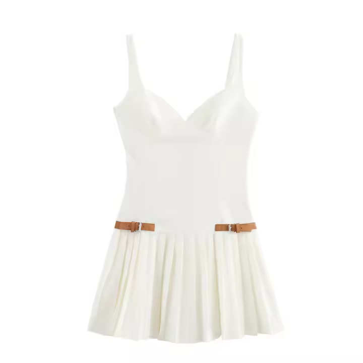 OUWU- 2025, Novedad De Verano, Producto, Vestido De Tirantes Con Pliegue Ancho Y Decoración De Cinturón Adelgazante A La Moda Para Mujer - 1