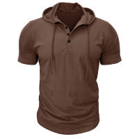 Hombres Deportes Fitness Casual al aire libre de manga corta camiseta con capucha Top Henley Shirt. - details 31