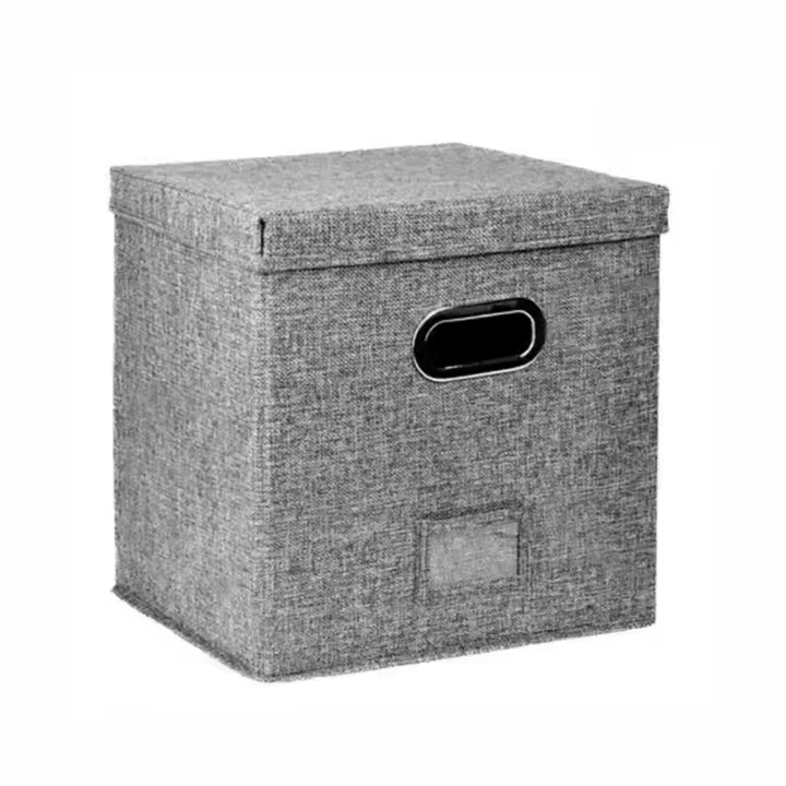 Cajas de almacenamiento de discos de vinilo y lino de algodón, organizador de discos LP plegable de gran capacidad con tapas y asas apilables - 1