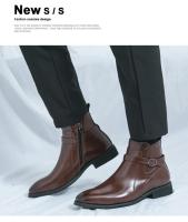 Botas de cuero estilo británico para hombres 2025 Zapatos casuales de punta lateral Brock de alta gorra - details 9