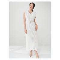 Vestido plisado para mujer, verano, nuevo, suelto, cuello en V, falda de talla grande, temperamento elegante - details 23