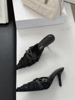 Hada viento malla hilo hueco flor temperamento bolsa cabeza media zapatillas exterior desgaste puntiagudo cruz correa stiletto tacones altos - details 9