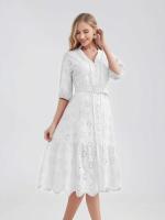 Marwin-Vestido de algodón con agujeros para mujer, Vestido informal de cintura alta con volantes y cuello en V, con volantes - details 29