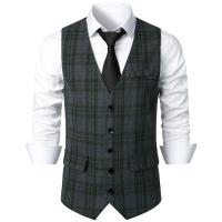 Chaleco de traje formal para hombre, chaleco de tweed con cuello en V, chalecos de traje de vestir para negocios para boda - details 1