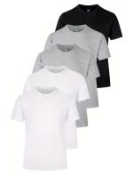 Camisetas de algodón cómodas y sólidas para hombre, camisetas informales transpirables de manga corta para uso diario en verano, 5 uds. - details 40