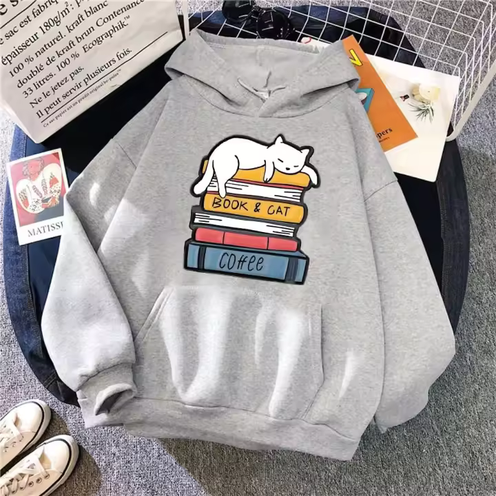 Sudadera con Capucha de Moda Novedosa para Mujer Ropa de Vellón Casual con Pile de Libros - 1