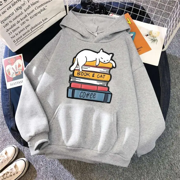 Sudadera con Capucha de Moda Novedosa para Mujer Ropa de Vellón Casual con Pile de Libros - 1