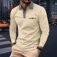 Camiseta polo de golf de costura falsa con bolsillo informal para hombre con cuello de manga larga de primavera y otoño - details 3