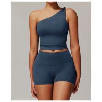 Top de Hombro Corto Deportivo de Moda para Mujeres Ropa Deportiva Elástica con Cuello Redondo - details 3