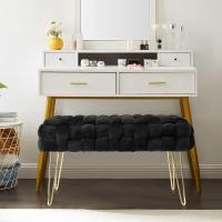 Taburete Moderno de Terciopelo Otomano Rectangular con Patas de Metal Dorado Taburete Acolchado - details 17
