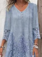 Nuevo vestido de Color sólido Primavera Verano mujer moda cuello pico botón suelto Oficina Casual vestidos mujer bata de vacaciones Mujer - details 3