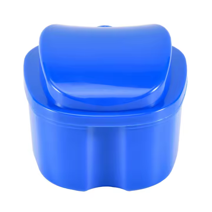 Caja de almacenamiento de dentaduras postizas, recipiente de red con colador, color azul oscuro - 1