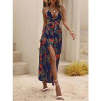 2025 Nuevos vestidos de mujer, estampados, sin espalda, con lazo, falda con abertura - details 37