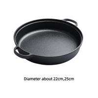 Sartén de hierro fundido duradera de 22/25 cm antiadherente y gruesa con tapa, doble asa, wok de hierro para cocina de gas e inducción. - details 0