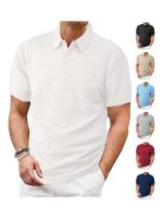 Verano de los hombres nuevo casual solapa suelta jacquard conjunto de camisa de polo de manga corta para hombres. - details 2