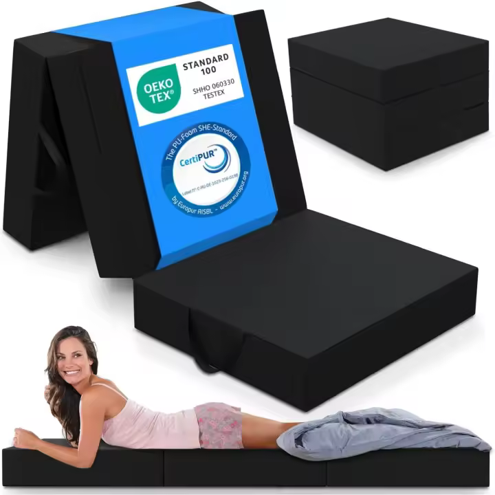 Colchón Plegable de 3 Piezas Almohada de Esponja Extra Gruesa Lavable Azul 75 x 195 x 15 cm - 1