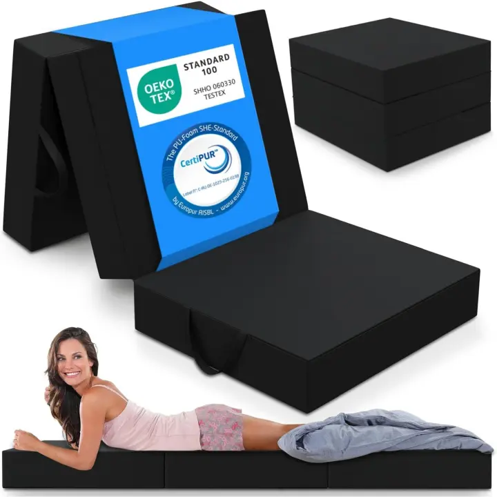 Colchón Plegable de 3 Piezas Almohada de Esponja Extra Gruesa Lavable Azul 75 x 195 x 15 cm - 1