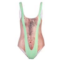 Impresión divertida de Borat de una sola pieza para mujer, traje de baño sexy con pelo en el pecho, traje de baño de broma de verano, novedad, ropa de playa - details 0
