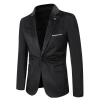 Blazer ajustado de terciopelo con dos botones para hombre, Color sólido - details 1