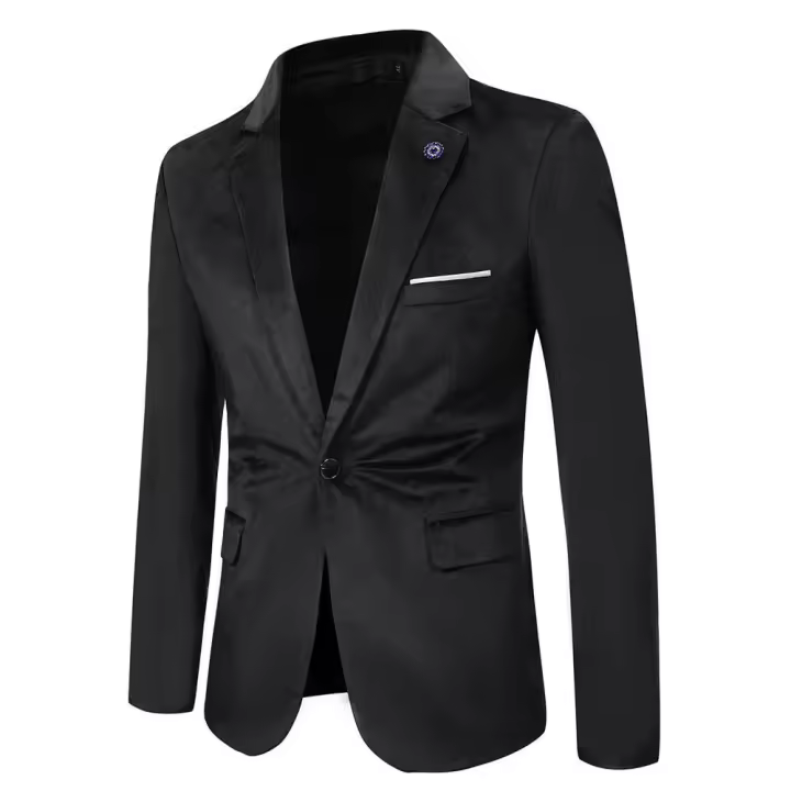 Blazer ajustado de terciopelo con dos botones para hombre, Color sólido - 1