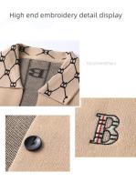 Cárdigan de punto de solapa de manga larga para hombre con diseño de bordado de letras de otoño e invierno, chaqueta suéter informal - details 3