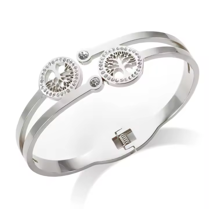 Trend Life-pulseras con dijes de árbol para mujer, brazaletes de cristal huecos de acero inoxidable, regalo de lujo, joyería de árbol de circonia cúbica - 1
