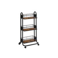 Carrito de cocina retro de 3 niveles Estante de almacenamiento resistente con bandeja de madera - details 8