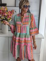 Vestido Estampado Bohemio de Moda Cuello en V, Manga Acolchada, Vestido Holgado para Mujeres - details 2