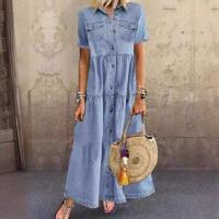 Vestidos de mezclilla a la moda para mujer, vestido informal de manga corta para mujer - details 1