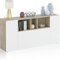 Buffet para salón, Armario Auxiliar, Modelo Loira, Acabado en Roble Alaska y Blanco Artik, Medidas - details 1