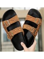 Zapatillas de casa retro informales de suela gruesa con textura de cuero de verano y hebilla de cinturón para uso en exteriores para hombre - details 5