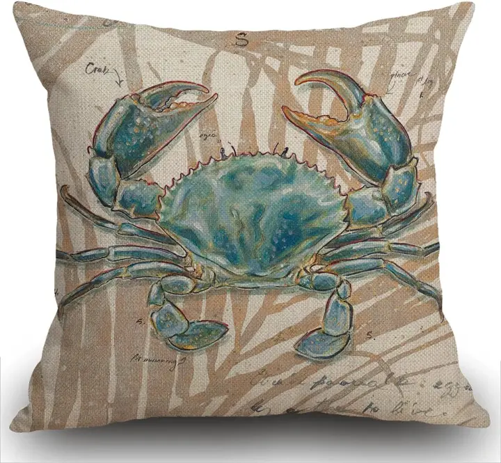 Funda de Almohada Cuadrada de Mar Diseño de Océano Playero Decoración de Estilo Costero de Animales Marinos Ideal para Sofá - 1
