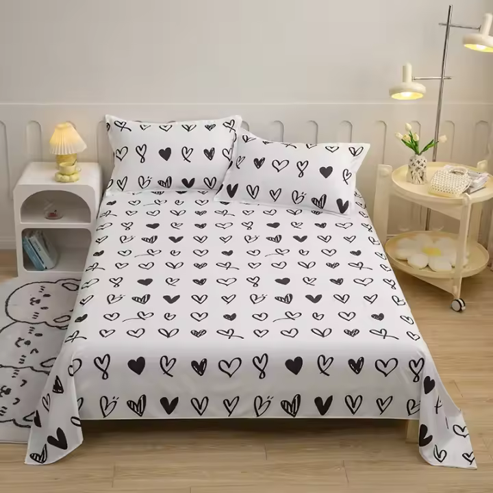 Juego de Ropa de Cama de Poliéster Diseño de Corazón Sencillo Tamaño Rey-Reina - 1