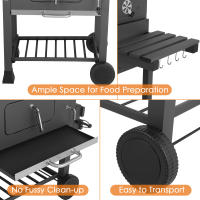Carrito de Parrilla de Carbón Ajustable con Tapa BBQ Eléctrico con Termómetro para Acampar, Jardín, Balcón Productos Normales - details 7
