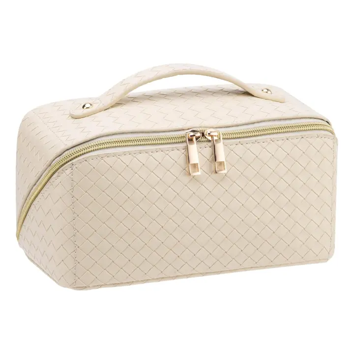 Scttomon Bolsa de Cosméticos de Viaje Gran Capacidad, Abre Flat, Impermeable, Cuero PU - 1