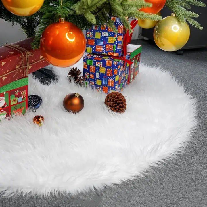 48 Inches/122CM Falda para Arbol de Navidad para Decoraciones de Fiesta de Navidad de Arbol de Navidad Copo de Nieve de Lentejuelas Plata de Felpa Blanca - 1