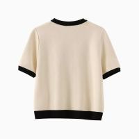 BUNO- chaqueta de punto de verano para mujer, nueva moda informal, clásico, cuello redondo, un solo pecho, suéter de manga corta, abrigo, Tops - details 2