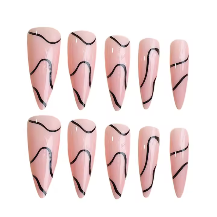 Uñas Falsas a Prueba de Manchas Impresión de Líneas Irregulares Rosa Ideal para Salón de Uñas para Mujeres y Niñas - 1