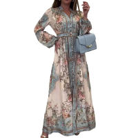 Vestido de primavera estilo palacio estampado de manga larga con cuello en V y temperamento para mujer 2025 con gran exhibición - details 8