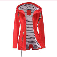 Camiseta impermeable con capucha a rayas de manga larga para mujer, longitud media - details 19