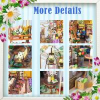 Kit de libros en miniatura de Casa de jardín, estantería de madera con luz LED, sujetalibros de decoración, rompecabezas 3D DIY, Hobby artesanal - details 2