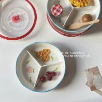 Ins placa de rejilla hogar cerámica profundización con tapa reducción de grasa tazón de distribución cuantitativa plato de partición plato de fruta caja bento - details 4