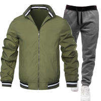 Chaqueta informal de tendencia para hombre, de dos piezas traje deportivo, primavera y otoño, Color sólido - details 3