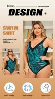 Bañador estampado de una pieza para mujer, traje de baño elegante de talla grande, acolchado, ropa de playa, 2024 - details 1