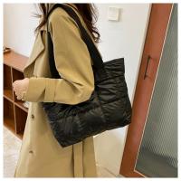 Moda señoras Tote bolsos de gran capacidad de algodón acolchado bolsa de compras rombo bolso portátil acolchado sólido para viajes de ocio - details 19