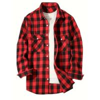 Camisas para hombre de un solo pecho clásico a cuadros inteligente Casual camisa de franela de manga larga pecho dos bolsillos diseño primavera otoño hombres Tops - details 0